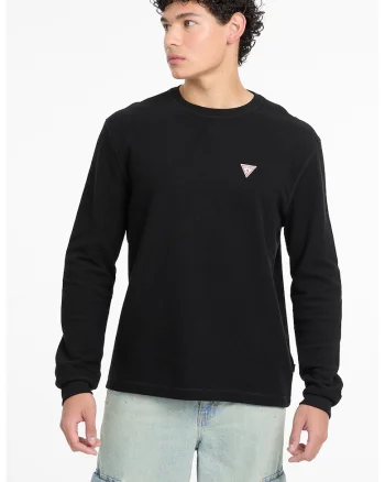 Bluza cu decolteu la baza gatului si aplicatie logo, Negru