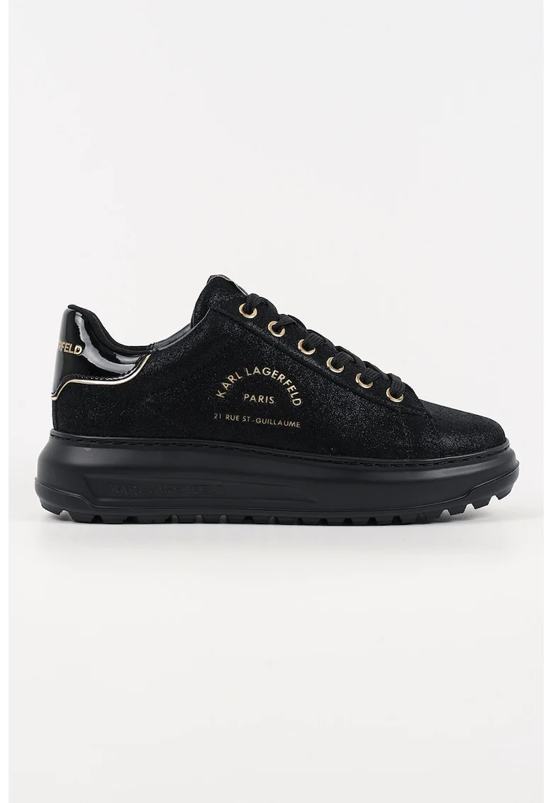 Pantofi sport din piele intoarsa cu logo, Auriu/Negru