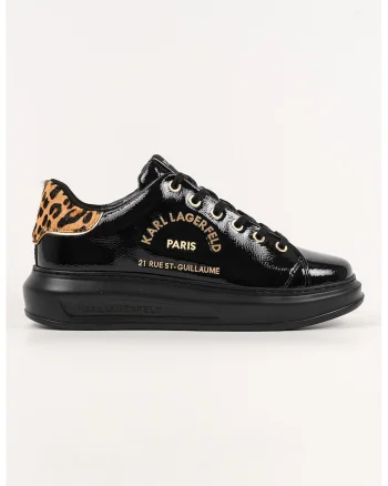 Pantofi sport din piele lacuita si logo, Negru/Maro