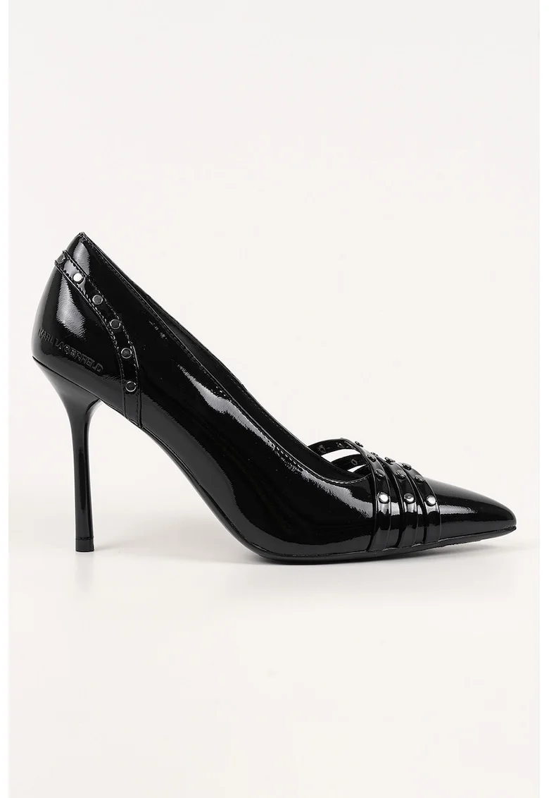 Pantofi din piele cu toc si varf ascutit, Negru