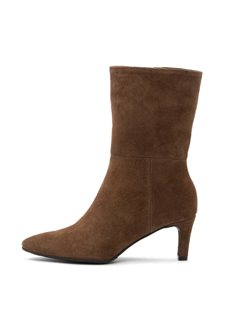 Botine din piele intoarsa cu fermoar Kaya, Maro