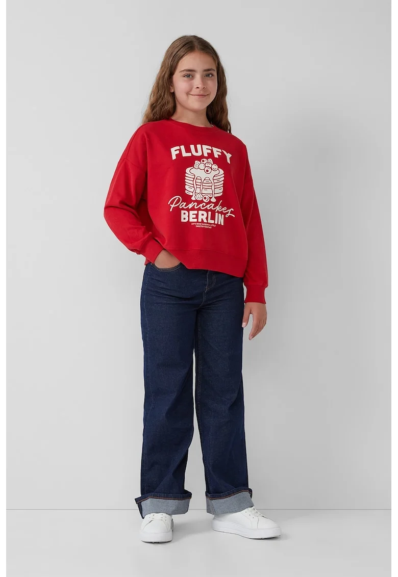 Bluza de trening din amestec de bumbac cu imprimeu grafic, Rosu/Alb