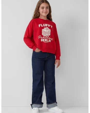 Bluza de trening din amestec de bumbac cu imprimeu grafic, Rosu/Alb