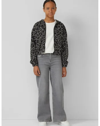 Jacheta cu animal print si fermoar, Negru/Gri inchis