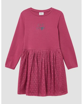 Rochie cu segment cu volane, Roz inchis