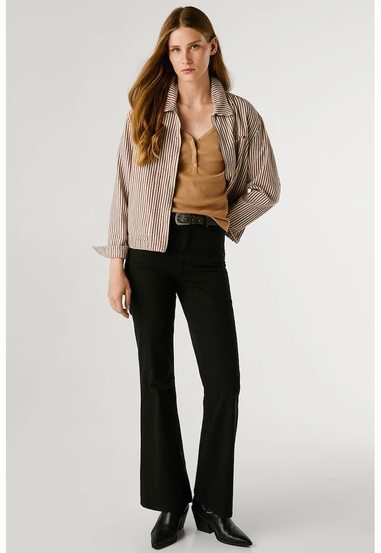Pantaloni cu model uni si talie inalta, Negru