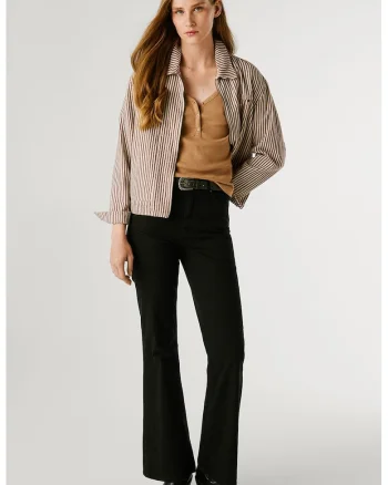 Pantaloni cu model uni si talie inalta, Negru