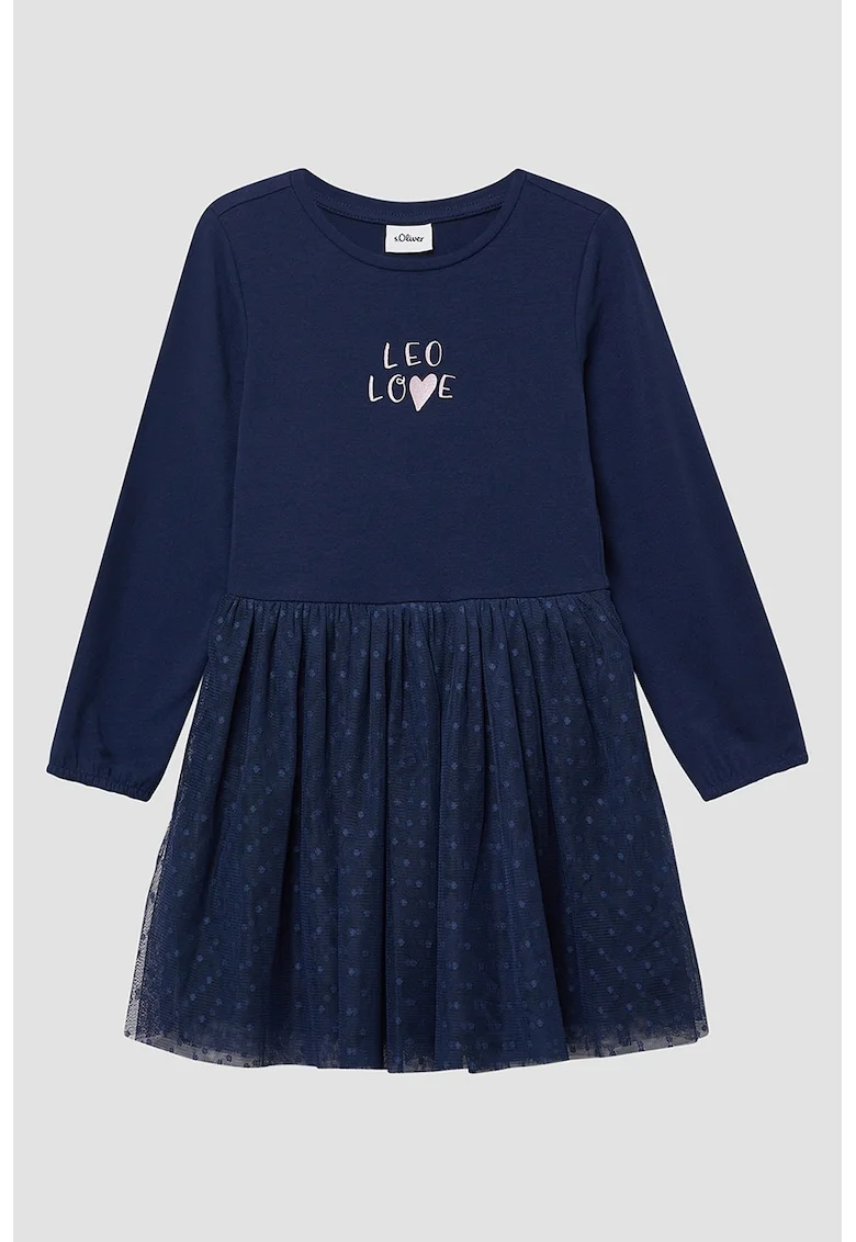Rochie cu segment cu volane, Bleumarin