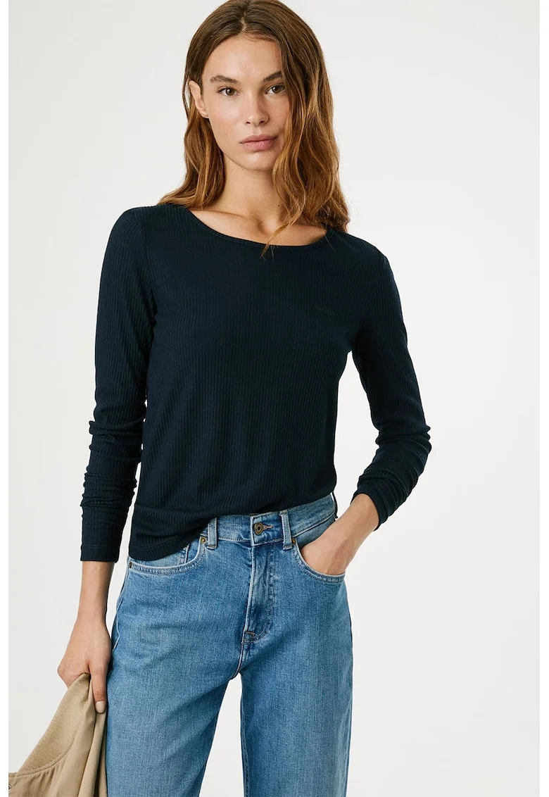 Bluza striata cu model uni, Albastru ultramarin