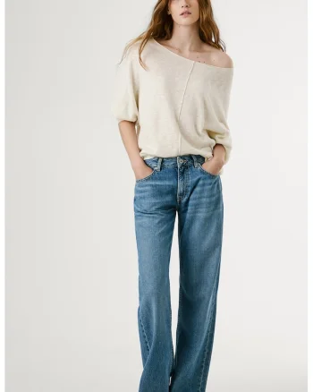 Blugi relaxed fit cu talie inalta, Albastru deschis