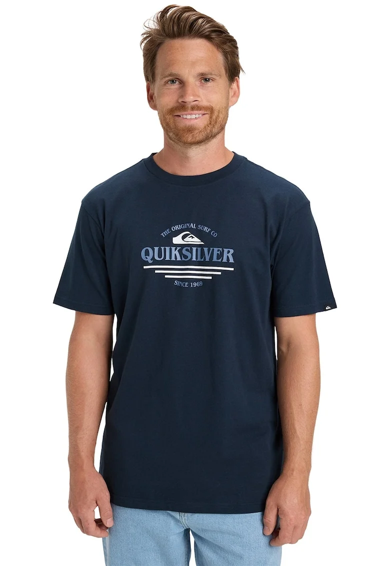 Tricou din bumbac cu imprimeu logo, Alb/Bleumarin