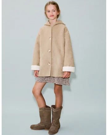 Haina din blana shearling sintetica cu gluga, Bej