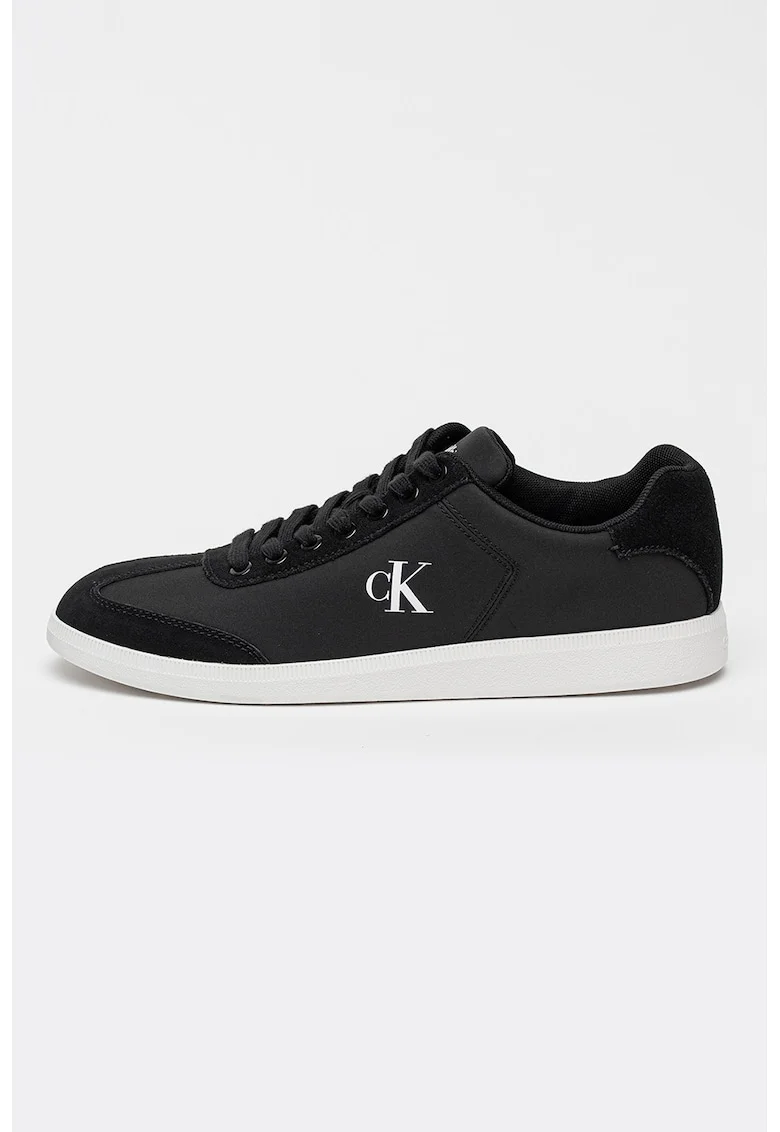 Pantofi sport low-cut din material textil si piele intoarsa, Negru stins