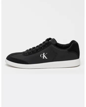 Pantofi sport low-cut din material textil si piele intoarsa, Negru stins