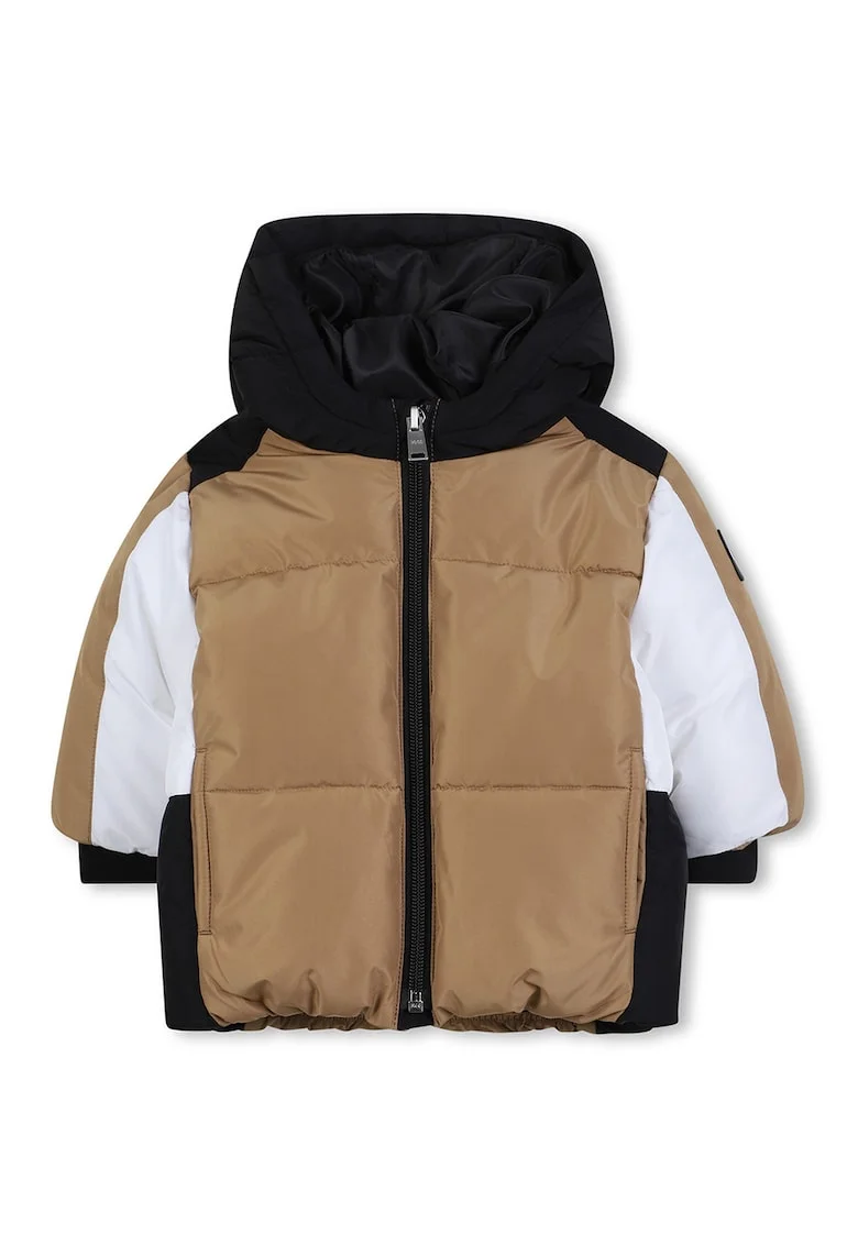 Geaca cu vatelina si model colorblock, Alb/Negru/Bej