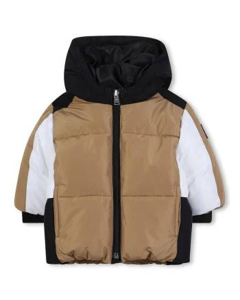Geaca cu vatelina si model colorblock, Alb/Negru/Bej