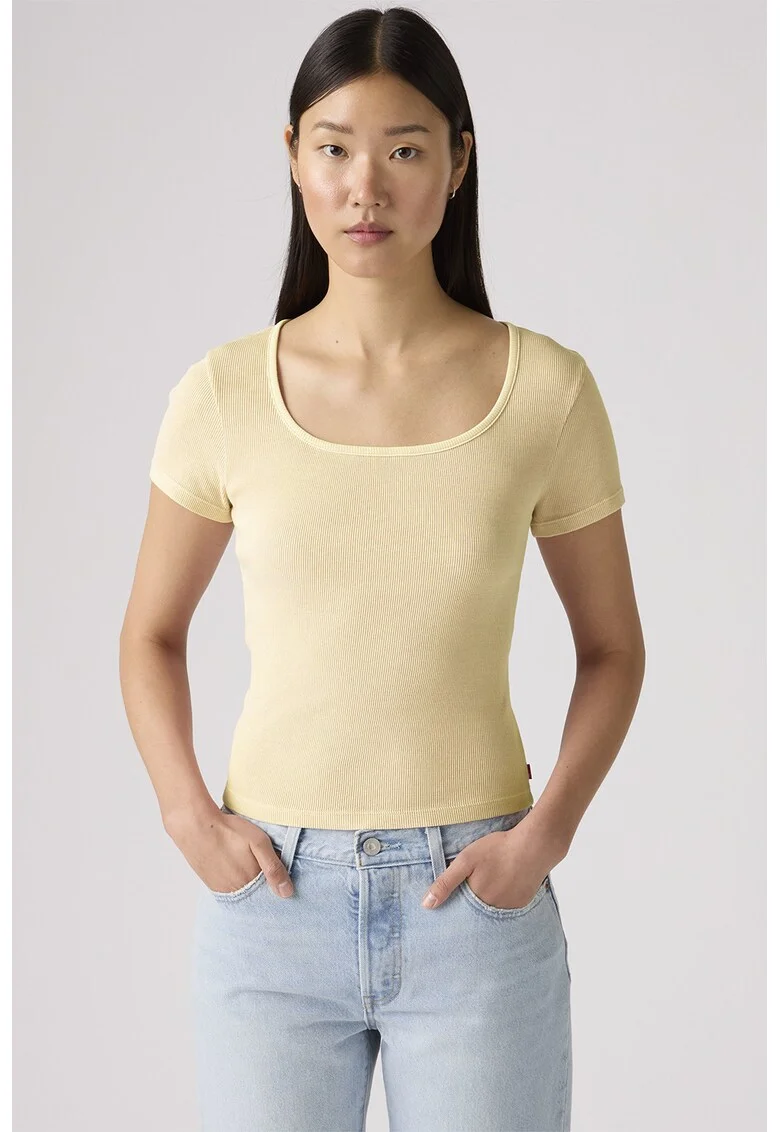 Tricou cu decolteu rotund, Galben deschis