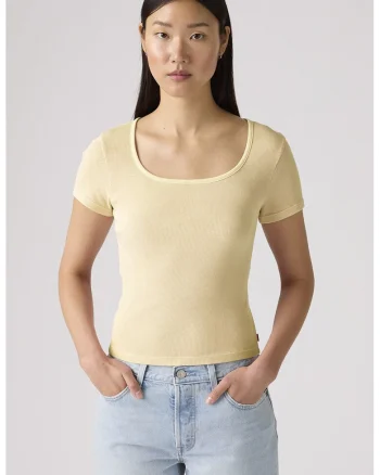Tricou cu decolteu rotund, Galben deschis
