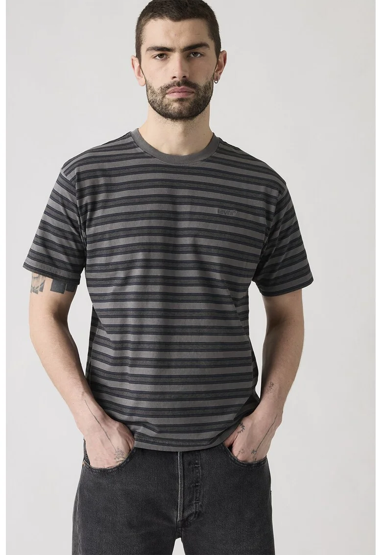 Tricou lejer din bumbac cu model in dungi Red Tab™, Gri/Gri grafit
