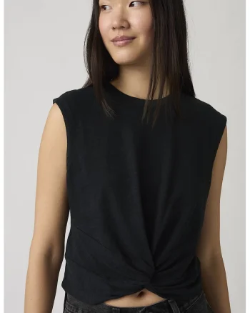 Tricou fara maneci cu detaliu cu nod Jemma, Negru