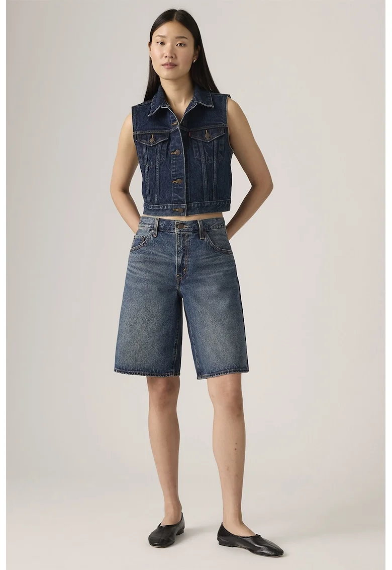Blugi scurti relaxed fit cu talie medie, Albastru melange