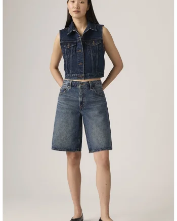Blugi scurti relaxed fit cu talie medie, Albastru melange
