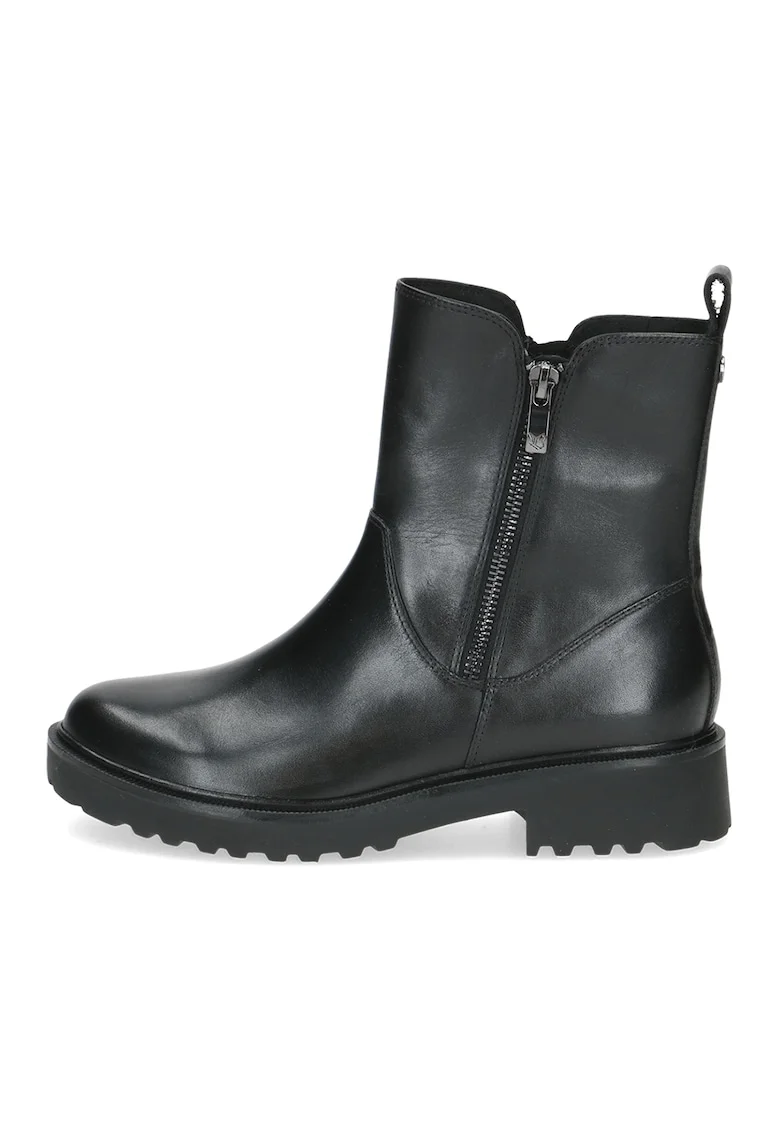 Botine din piele cu fermoar dublu, Negru