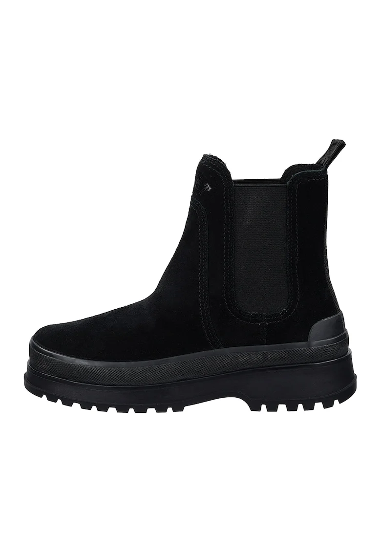 Ghete Chelsea din piele intoarsa cu detaliu cu broderie Wintly, Negru