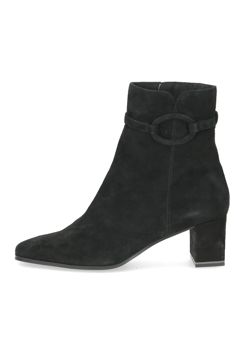 Botine din piele intoarsa cu varf patrat, Negru