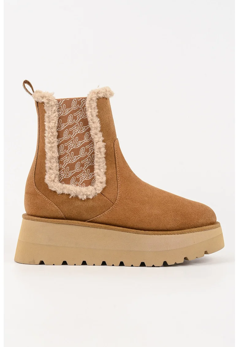 Ghete Chelsea wedge din piele intoarsa, Caramel
