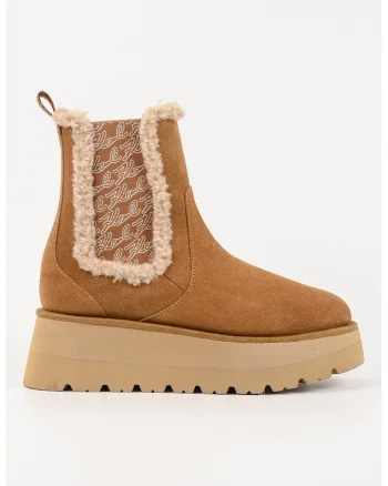Ghete Chelsea wedge din piele intoarsa, Caramel