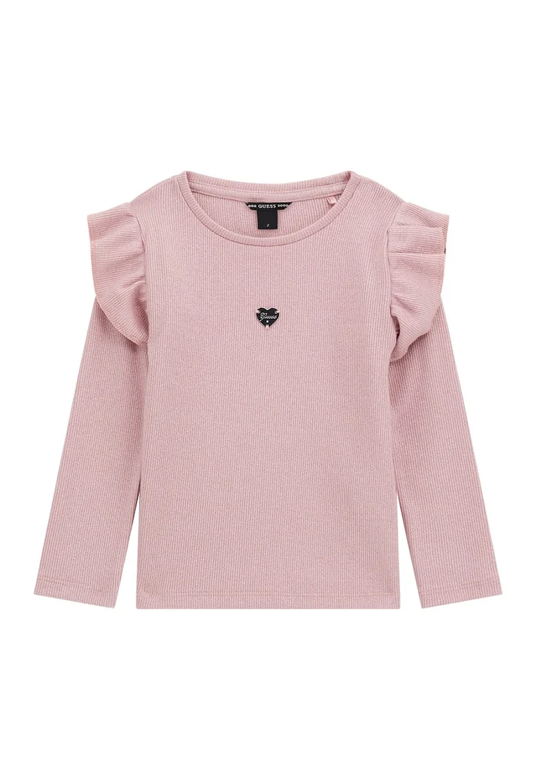 Bluza striata cu volane, Roz prafuit,