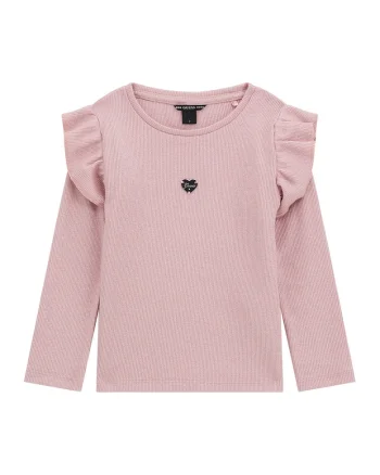 Bluza striata cu volane, Roz prafuit,
