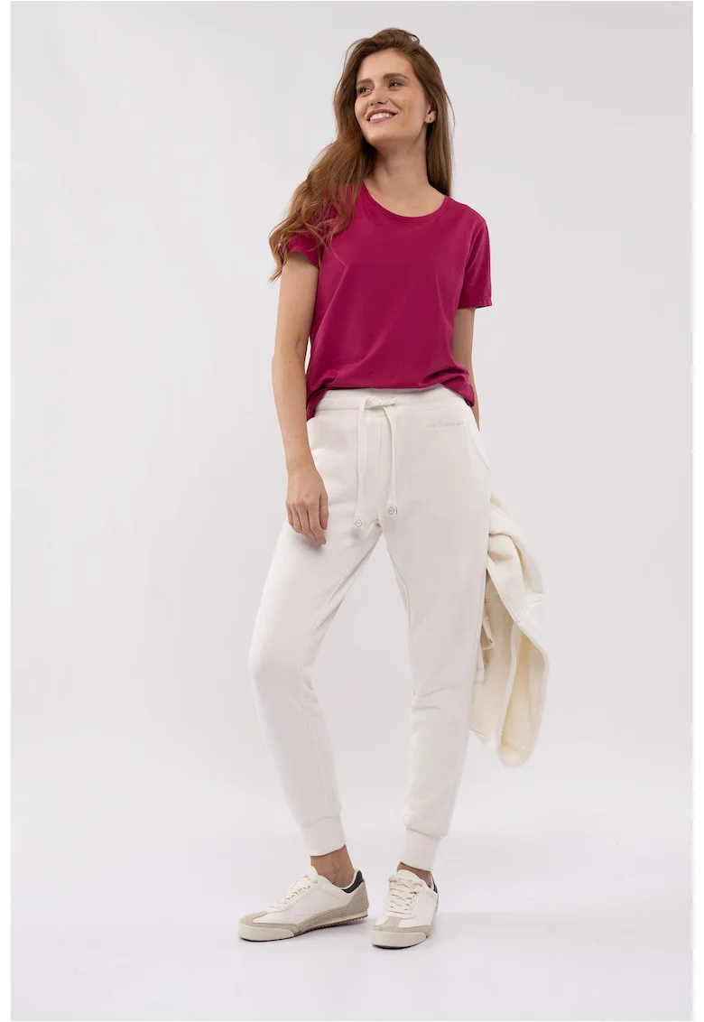 Pantaloni de trening pentru femei  N-Venis, crem, din amestec de bumbac cu snur de ajustare in talie