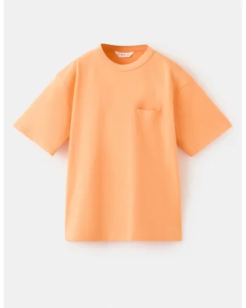 Tricou de bumbac cu buzunar pe piept, Portocaliu pal