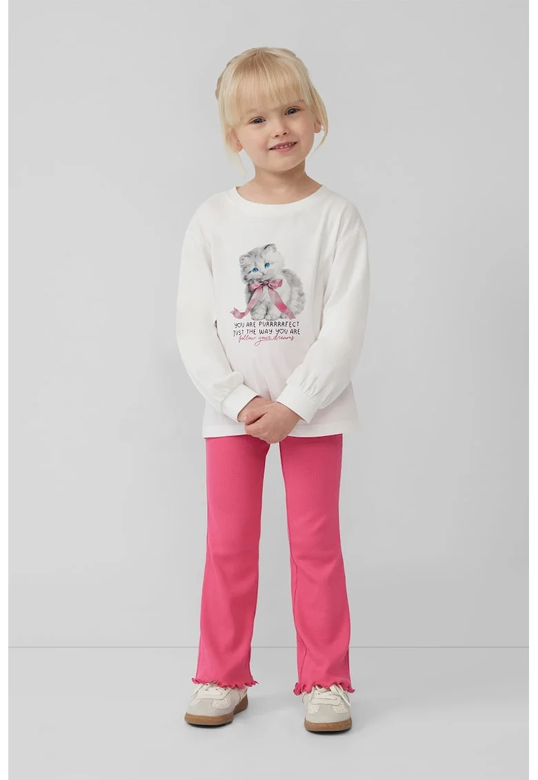 Bluza din bumbac cu imprimeu text si grafic, Alb