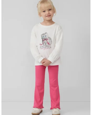 Bluza din bumbac cu imprimeu text si grafic, Alb