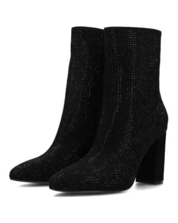 Botine din piele intoarsa cu strasuri