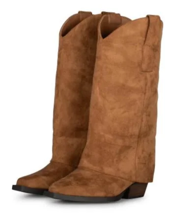 Cizme cowboy din piele intoarsa ecologica cu model suprapus