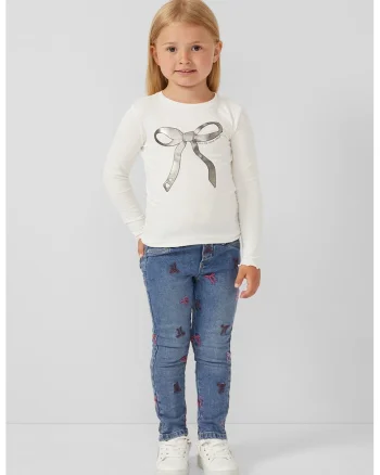 Bluza din amestec de bumbac cu imprimeu, Alb
