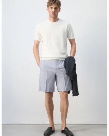 Tricou tricotat fin din bumbac, Alb optic