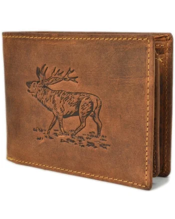 Portofel barbati piele naturala maro antichizat 12.5 x 9.5 x 2.5 cm (1705-Stag-25), Vintage,