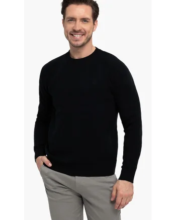 Pulover clasic din bumbac, decolteu la baza gatului,  S-Todd, Negru, Negru