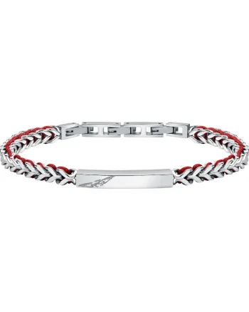 Bratara Barbati,  SZV131, inox, rosu, argintiu