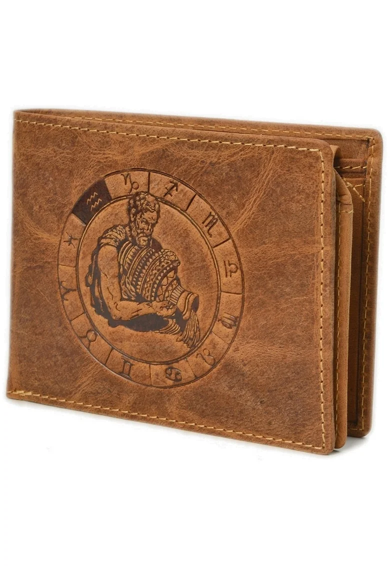 Portofel barbati piele naturala maro antichizat 12.5 x 9.5 x 2.5 cm (1705-Wassermann), Vintage Wassermann,