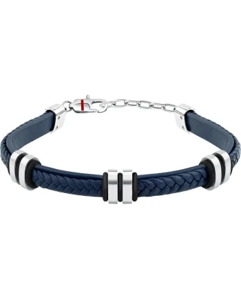 Bratara  inox si piele naturala, argintie si albastra