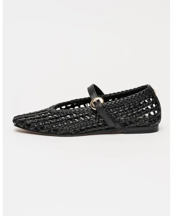 Balerini Mary Jane din piele ecologica cu design perforat, Negru