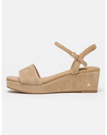 Sandale wedge de piele intoarsa, Bej inchis