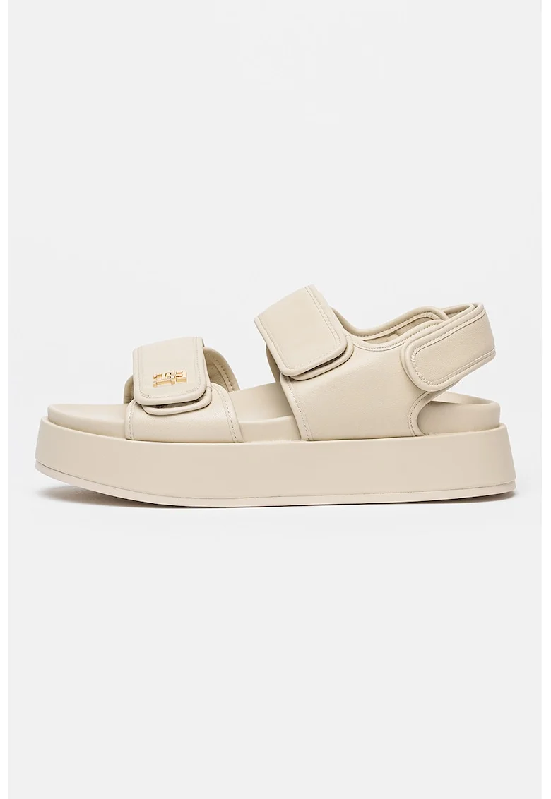 Sandale flatform de piele, Bej deschis