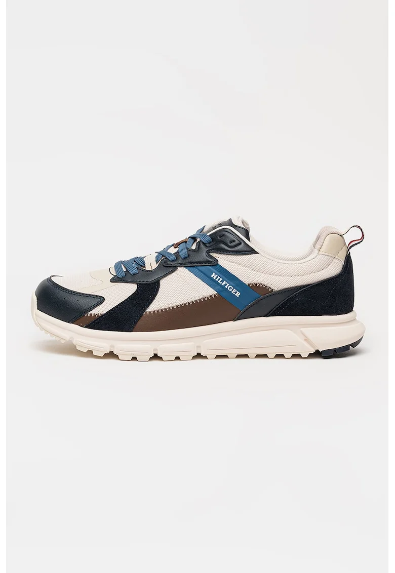 Pantofi sport cu garnituri contrastante, Alb/Maro inchis/Albastru inchis